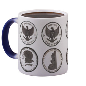 Mug Bunglon Gelas Koleksi Uang Rp Kuno
