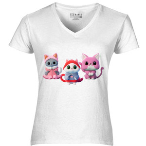 Kaos Kaos Kucing Cewek Kartun Lucu Bertiga 