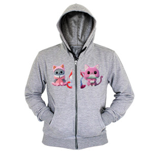 Hoodie Zipper Kaos Kucing Cewek Kartun Lucu Bertiga 