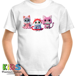 Kaos Kaos Kucing Cewek Kartun Lucu Bertiga 