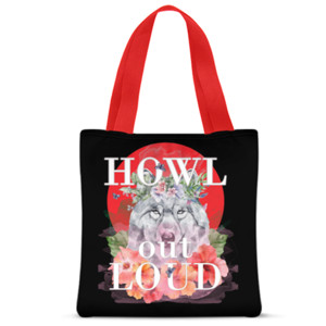 Tas Tote Fullprint Howl Out Loud, Wolf on red moon