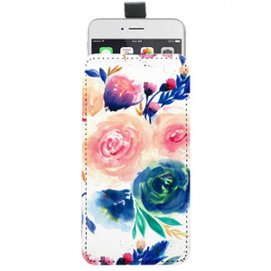 Sarung HP Pouch Blue Peach Rose Flowers Painting
