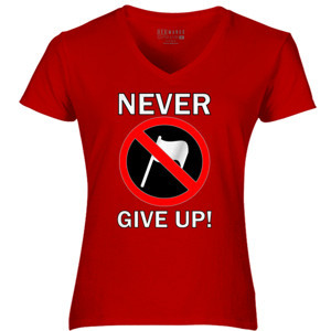 Kaos Never give up v-neck cewek merah