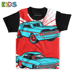 Kaos Anak Full-Print Mobil Biru