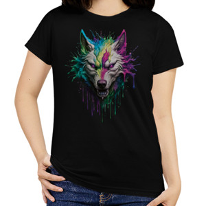 Kaos Wanita Wolf Splash Paint Green Pink