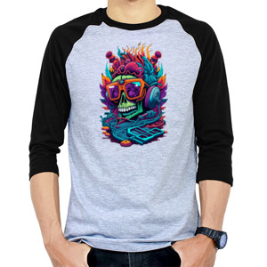 Kaos Raglan Skull cyberpunk art