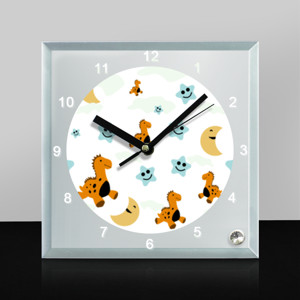 Jam Meja pola dinosaurus, bulan, dan bintang