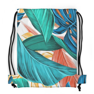 Tas Serut Fullprint Daun yang hijau