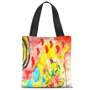 Tas Tote Fullprint abstract watercolor flowers