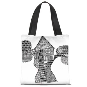 Tas Tote Fullprint Zentangle tree house 
