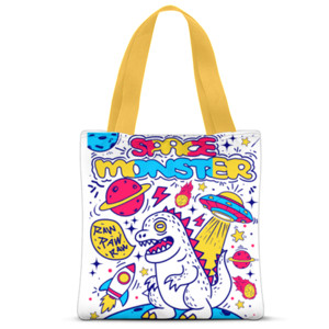 Tas Tote Fullprint Tas Totebag Kanvas Space Monster Dinosaur Kawaii L