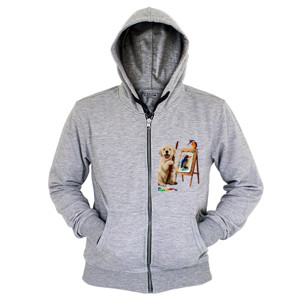 Hoodie Zipper Happy Dog White
