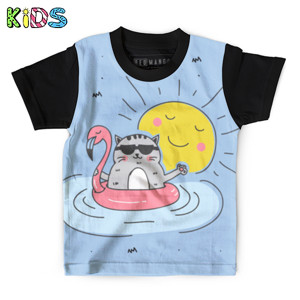 Kaos Anak Full-Print Kucing di musim panas