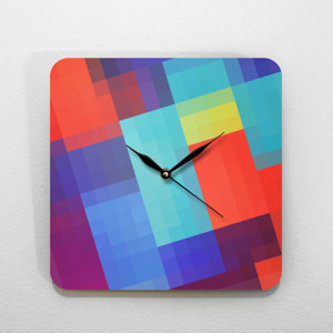 Jam Dinding Jam Dinding Kotak Gambar Pixel Berwarna