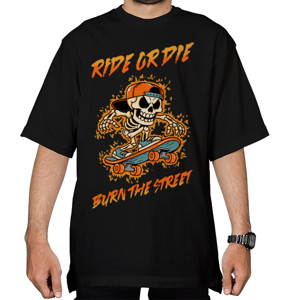 Kaos Oversize Kaos Ride Or Die Skull Skateboard Streetwear Edgy