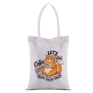 Tas Tote Tote Bag Kanvas Kucing Lucu Let's Have Coffee