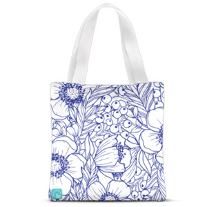 Tas Tote Fullprint Blue Flora Pattern