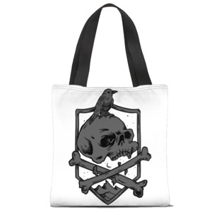 Tas Tote Fullprint tengkorak dan burung