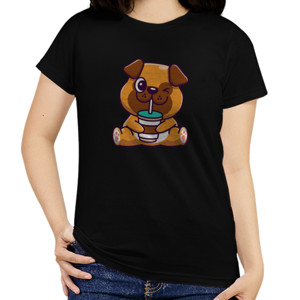 Kaos Cute Pug Drink Coffee