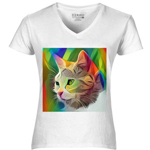Kaos Kaos wanita vneck kucing warna-warni