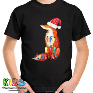 Kaos Fox Santa Hat Christmas