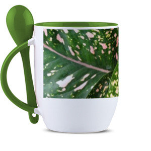 Mug Sendok Tanaman Hijau Merah Muda