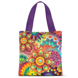 Tas Tote Fullprint Abstract Flowers Colorfull