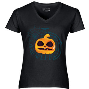 Kaos halloween single pumpkin t-shirt design