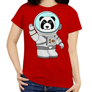 Kaos panda dengan baju astronot melambaikan tangan