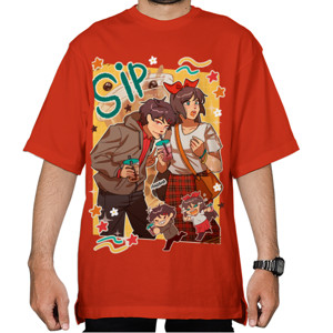 Kaos Oversize Cartoon couple lucu t-shirt merah