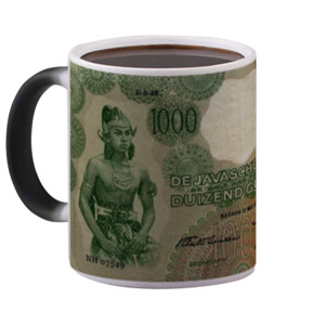 Mug Bunglon Gelas Motif Uang Kuno 1000 Gulden