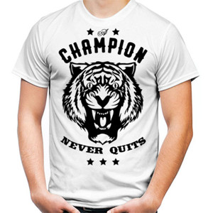 Kaos A CHAMPION NEVER QUITS hitam