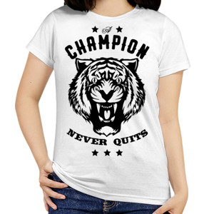 Kaos A CHAMPION NEVER QUITS hitam