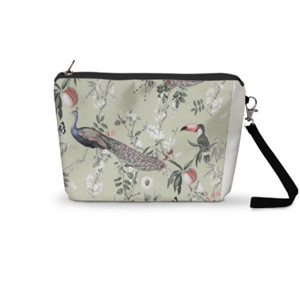 Pouch Trapesium Tropical Birds - Peacocks & Toucans in Sage