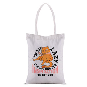 Tas Tote Tote Bag Kanvas Kucing Lucu I'm Not Lazy
