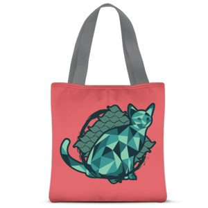 Tas Tote Fullprint Geometric Watery Color Cat