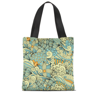 Tas Tote Fullprint YELLOW BLUE FLOWER
