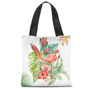 Tas Tote Fullprint Beige and Green Aesthetic Floral