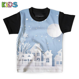 Kaos Anak Full-Print Baju Kaos Anak Winter snow urban countryside