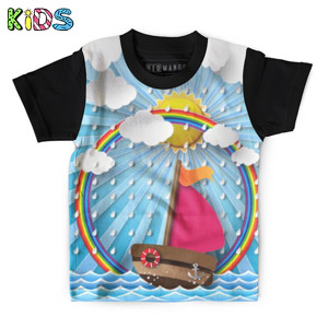 Kaos Anak Full-Print Baju Kaos Anak Yacht on sea with rain