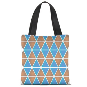 Tas Tote Fullprint Motif Segitiga Biru Dan Coklat