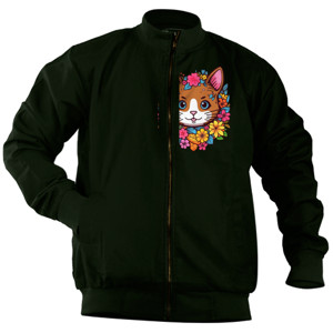 Jaket Bomber Kaos Wanita Desain Kucing Bunga yang Menggemaskan