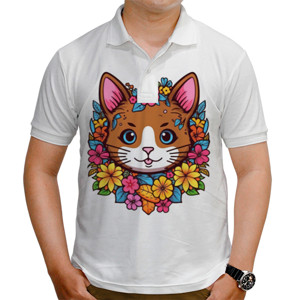Kaos Polo Kaos Wanita Desain Kucing Bunga yang Menggemaskan