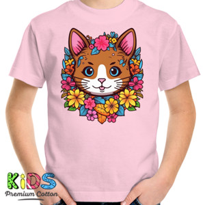 Kaos Kaos Wanita Desain Kucing Bunga yang Menggemaskan