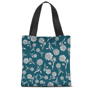 Tas Tote Fullprint Grey Flowers