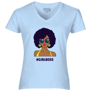 Kaos V-Neck Shirt - Afro Woman Wearing Shades