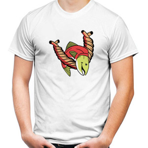 Kaos Ikan Salmon Menggantung diatas Tali