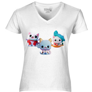 Kaos Kaos Kucing Lucu Bertiga Putih Kartun