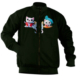 Jaket Bomber Kaos Kucing Lucu Bertiga Putih Kartun