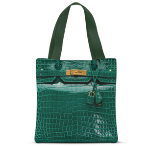 Tas Tote Fullprint Hermes Emerald Green Gold Buckle
